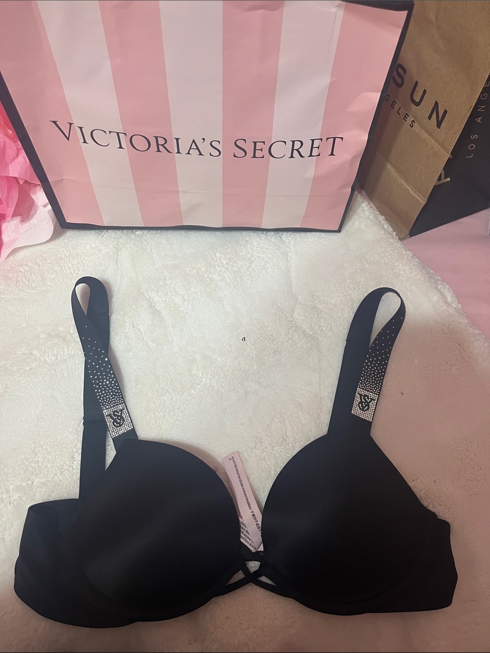 Victoria's Secret Black Push-Up Bra with Rhinestone-Embellished Straps